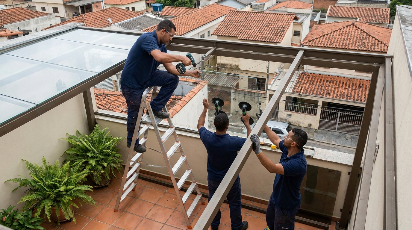 Cobertura de vidro em terraço com telhados em Maceió-AL