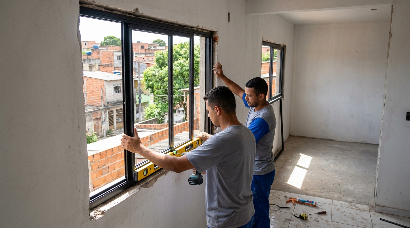 Esquadria de alumínio em obra em Maceió-AL