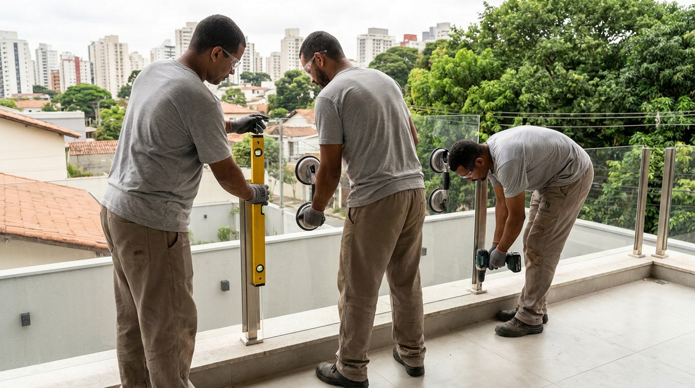 Guarda-corpo em terraço alto com vista cidade em Maceió-AL