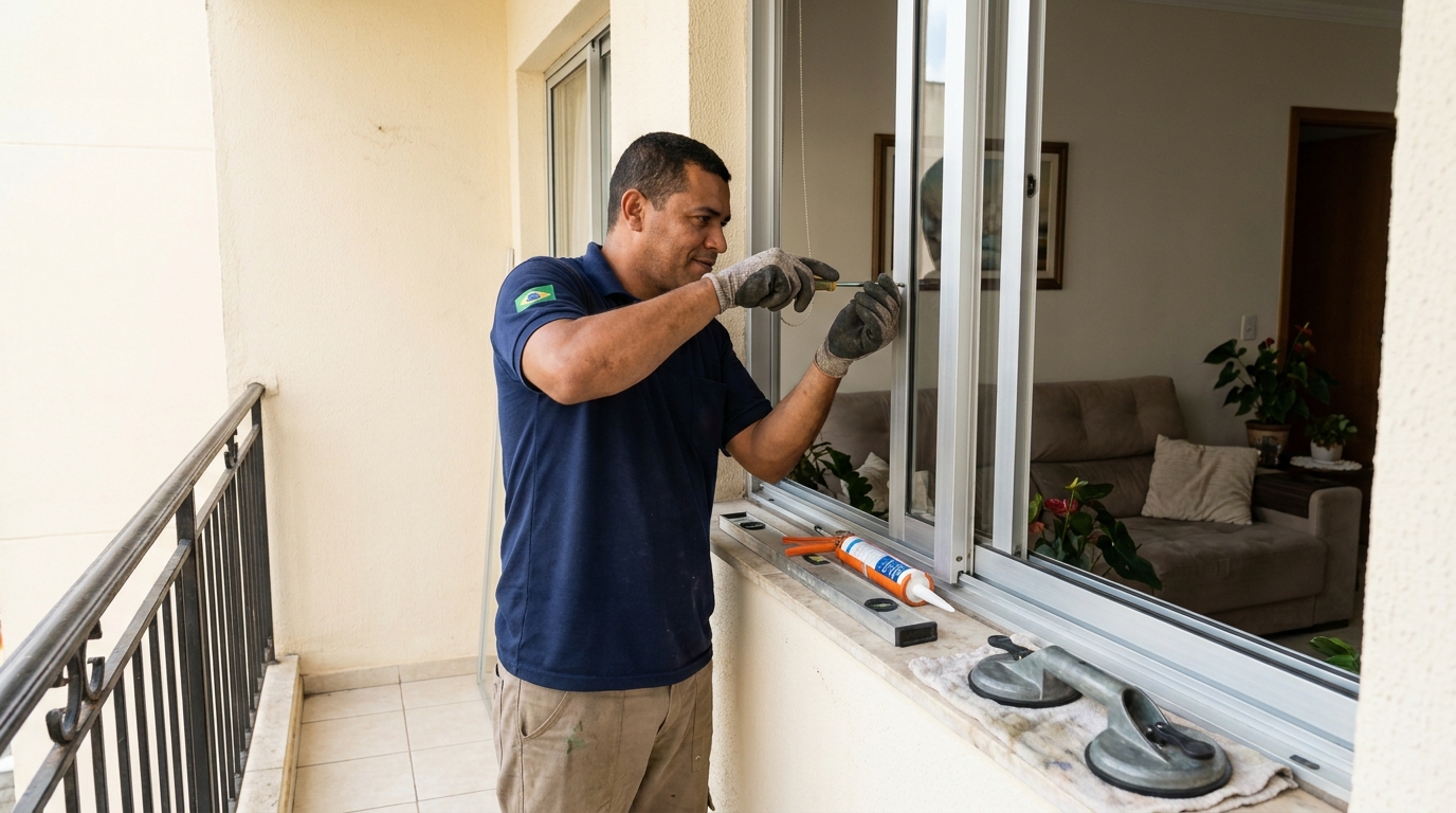 Janela com sala ao fundo em Maceió-AL