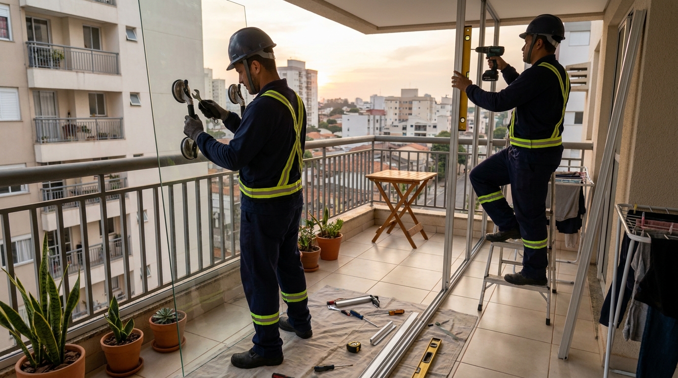 Instalação de parede de vidro em sacada em Maceió-AL