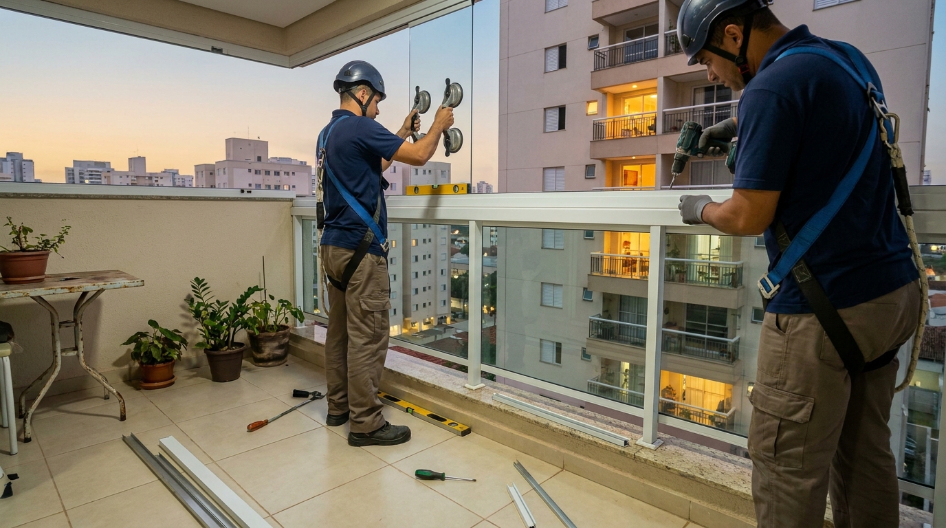Cortina de vidro em terraço em Maceió-AL